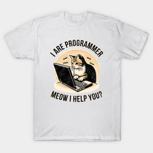 Retro Cat Programmer Meme: Coding Humor T-Shirt